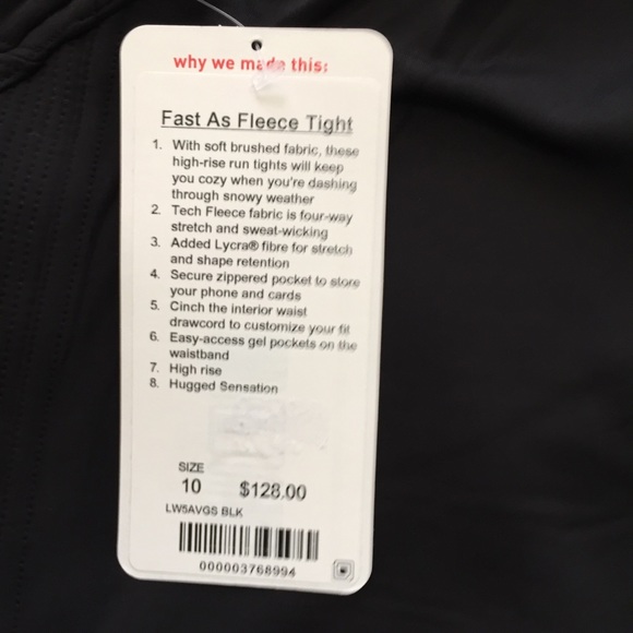 NWT BLACK LULULEMON FAST AS FLEECE TIGHT - Size 10 - Picture 3 of 6